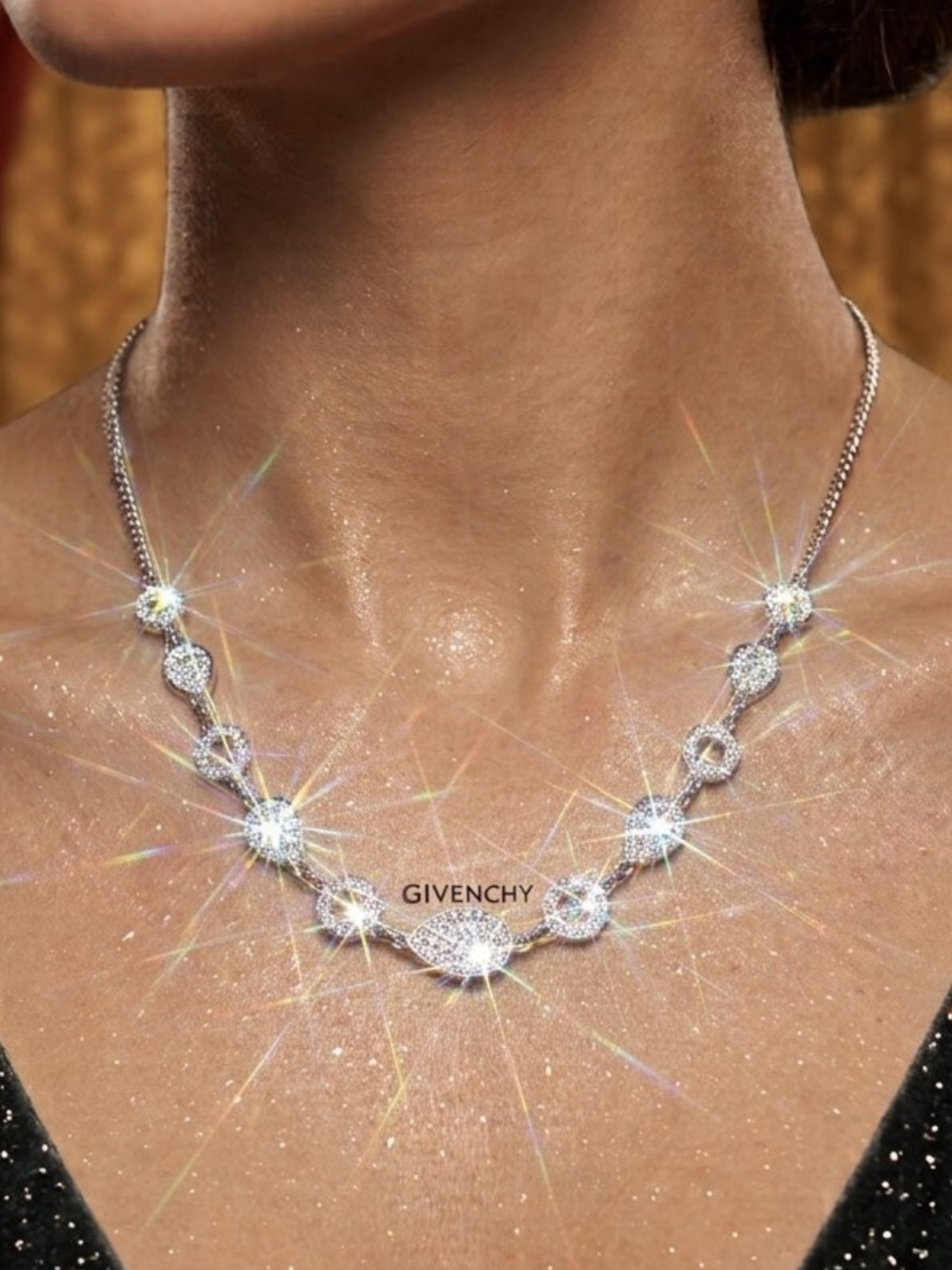 NWT Givenchy Silver Necklace with Crystal Details